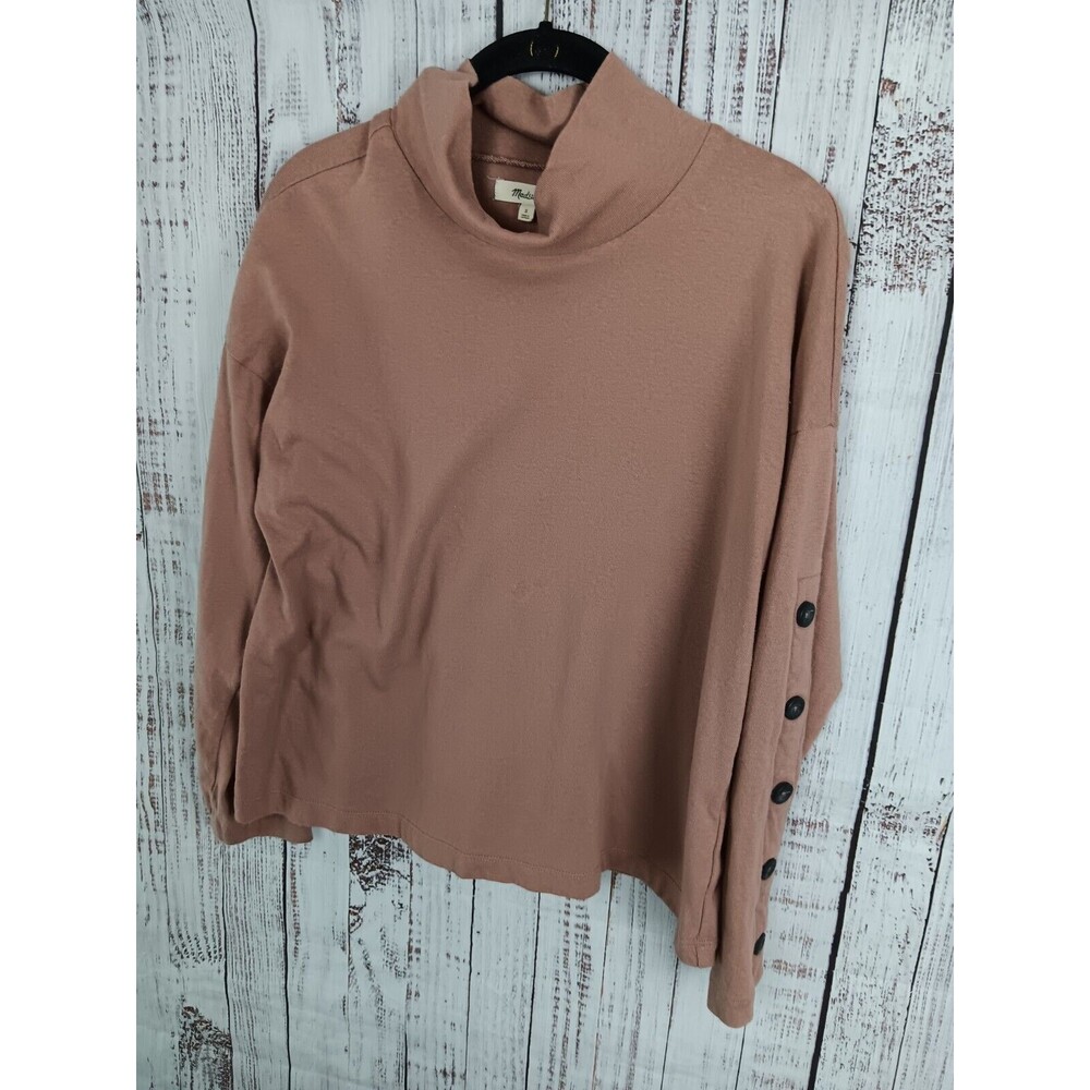 Madewell T-Shirt Women’s S Button Long Sleeve Turtleneck Cotton Top Tan Pink